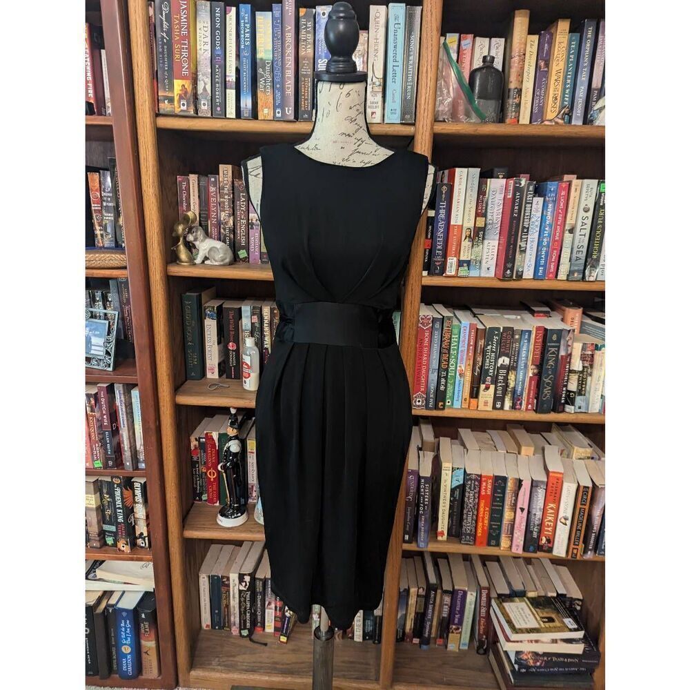 David Meister Black 100% Smooth Wool Open Back Sleeveless Career Dress Size 4